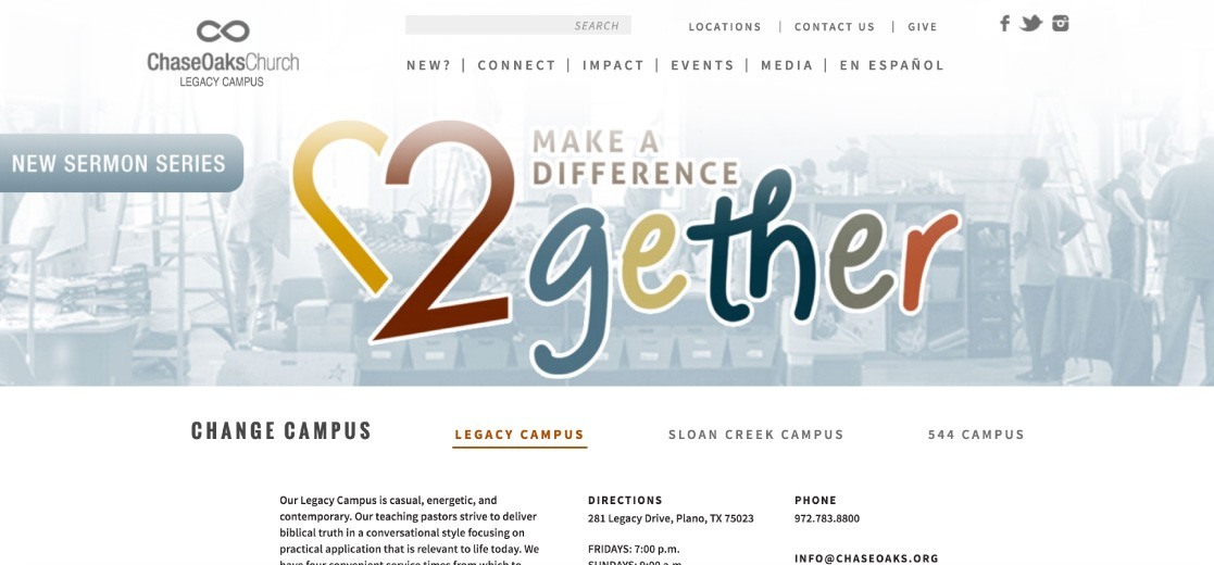 Chase Oaks Church Website - Legacy Campus