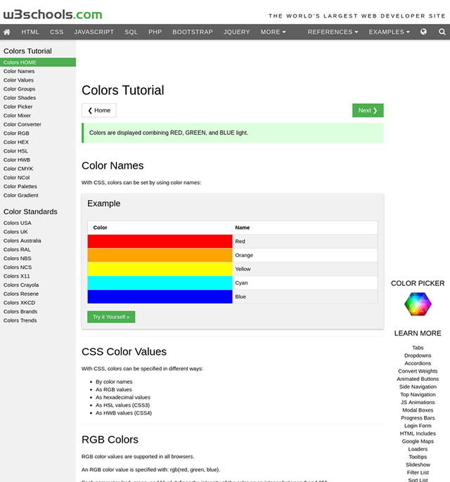 color palette generators - w3schools