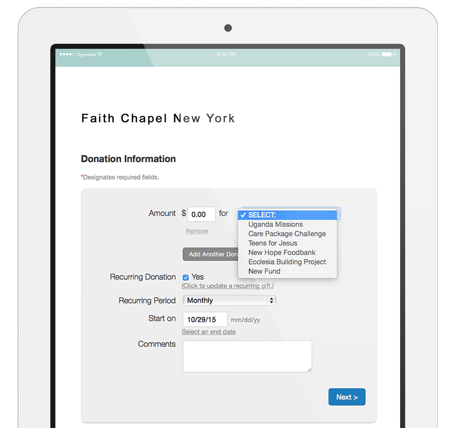 Giving forms look great on tablet, mobile or desktop